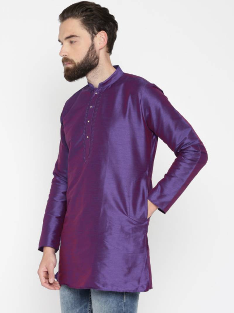 Purple Poly Dupion Men Kurta