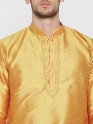 Gold Poly Dupion Men Kurta 4
