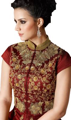 Maroon embroidered art silk salwar 3