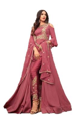 Light-rani-pink embroidered georgette salwar 1