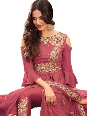 Light-rani-pink embroidered georgette salwar 2