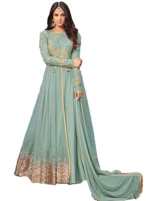 Sky-blue embroidered georgette salwar 1