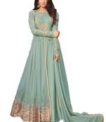 Sky-blue embroidered georgette salwar