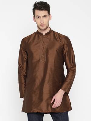 Brown Poly Dupion Men Kurta 1