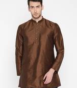 Brown Poly Dupion Men Kurta