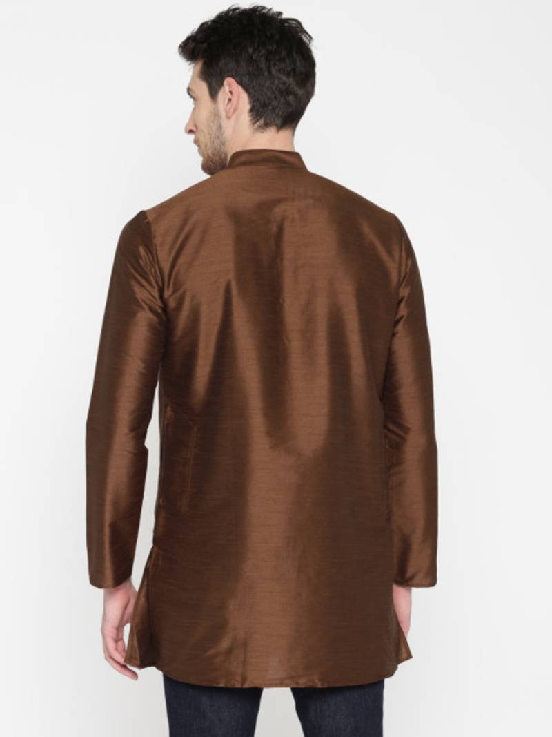 Brown Poly Dupion Men Kurta