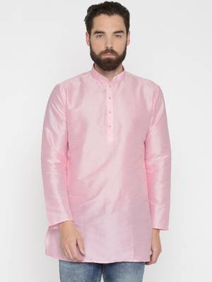 Baby Pink Poly Dupion Men Kurta 1