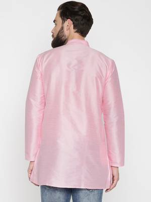 Baby Pink Poly Dupion Men Kurta 3