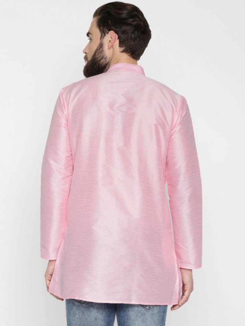 Baby Pink Poly Dupion Men Kurta