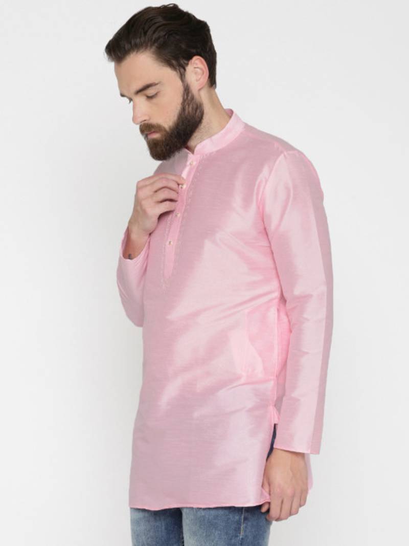 Baby Pink Poly Dupion Men Kurta