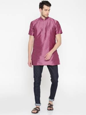 Pink Poly Dupion Men Kurta 1