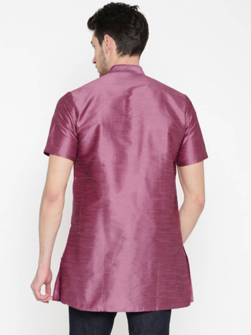 Pink Poly Dupion Men Kurta