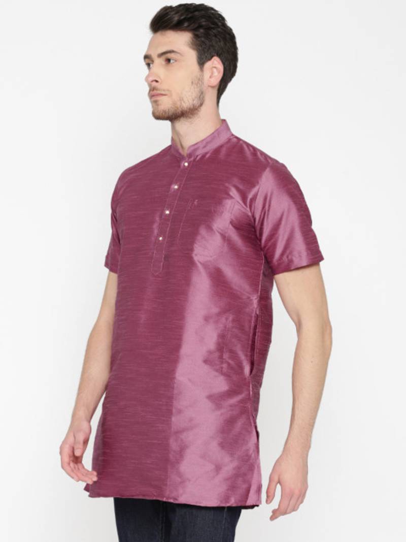 Pink Poly Dupion Men Kurta