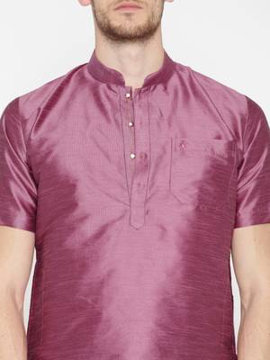 Pink Poly Dupion Men Kurta 4