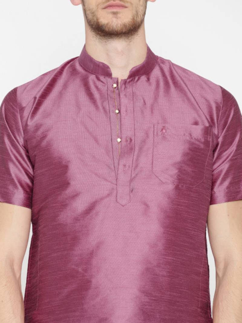 Pink Poly Dupion Men Kurta