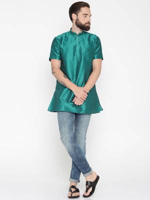 Rama Green Poly Dupion Men Kurta 2