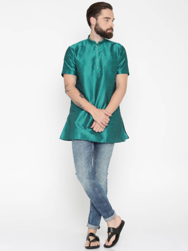 Rama Green Poly Dupion Men Kurta