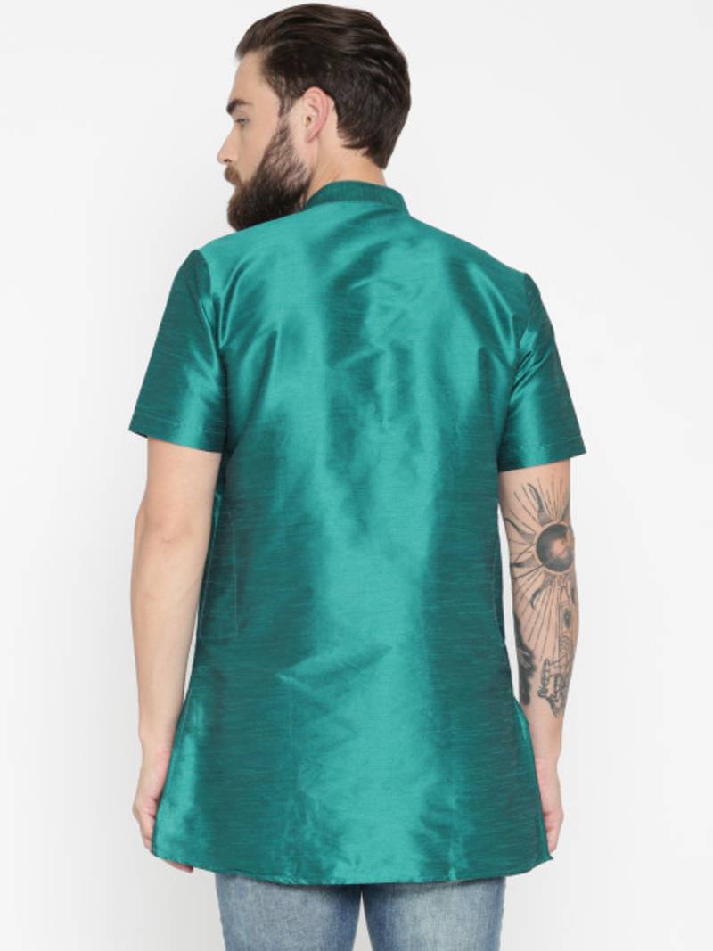 Rama Green Poly Dupion Men Kurta