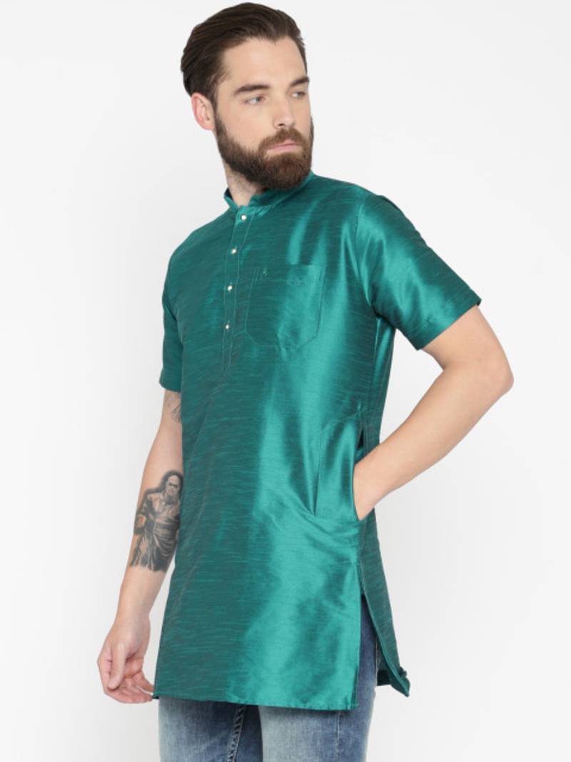 Rama Green Poly Dupion Men Kurta