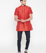 Red Poly Dupion Men Kurta