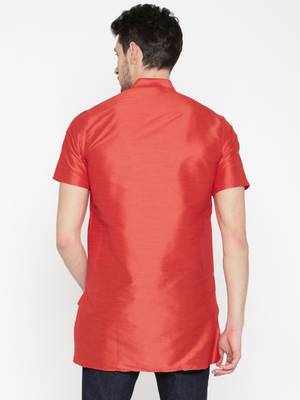 Red Poly Dupion Men Kurta 2