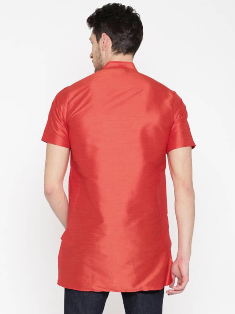 Red Poly Dupion Men Kurta