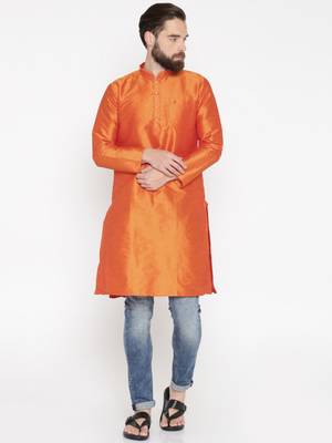 Ornage Poly Dupion Men Kurta 1