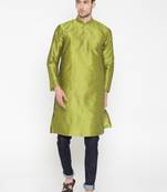 Parrot Green Poly Dupion Men Kurta