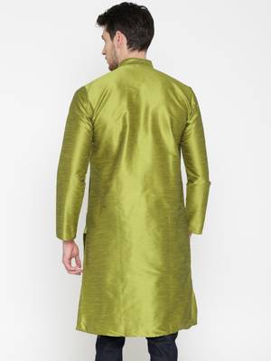 Parrot Green Poly Dupion Men Kurta 2