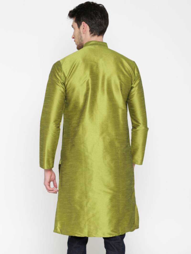 Parrot Green Poly Dupion Men Kurta