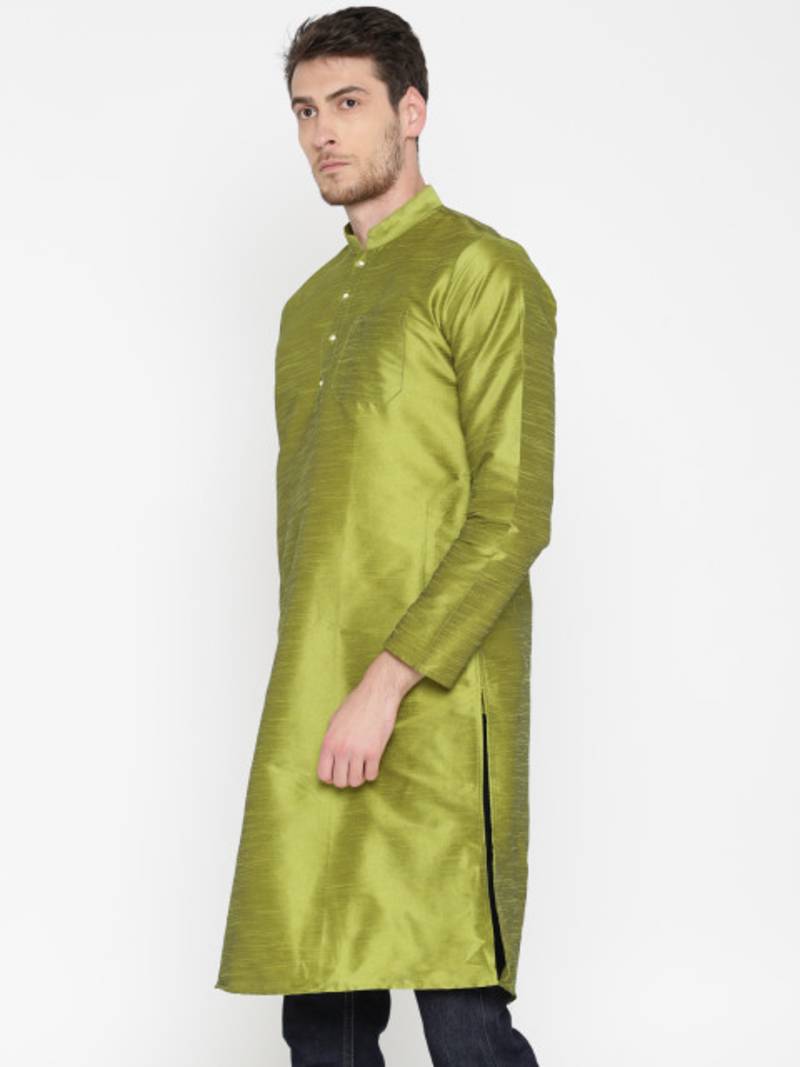 Parrot Green Poly Dupion Men Kurta