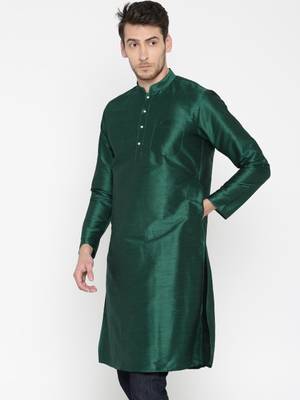 Green Poly Dupion Men Kurta 3