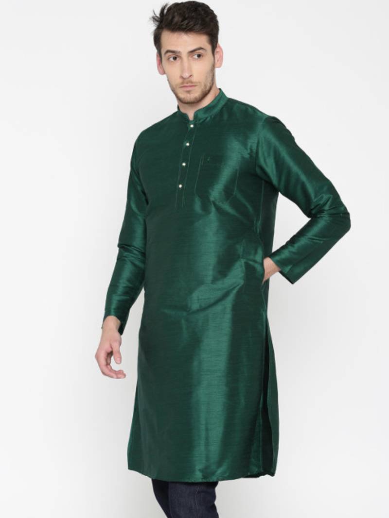 Green Poly Dupion Men Kurta