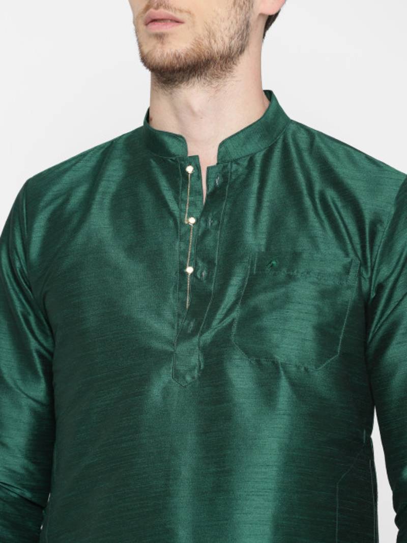 Green Poly Dupion Men Kurta