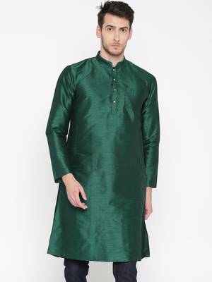 Green Poly Dupion Men Kurta 1