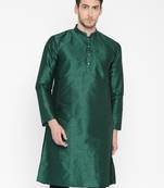 Green Poly Dupion Men Kurta