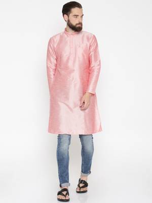 Baby Pink Poly Dupion Men Kurta 1