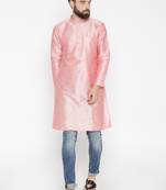 Baby Pink Poly Dupion Men Kurta