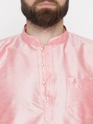 Baby Pink Poly Dupion Men Kurta 2