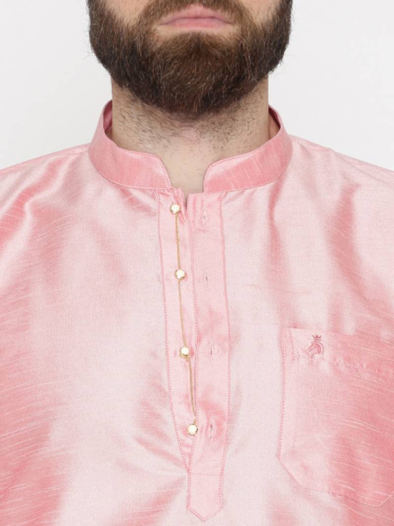 Baby Pink Poly Dupion Men Kurta