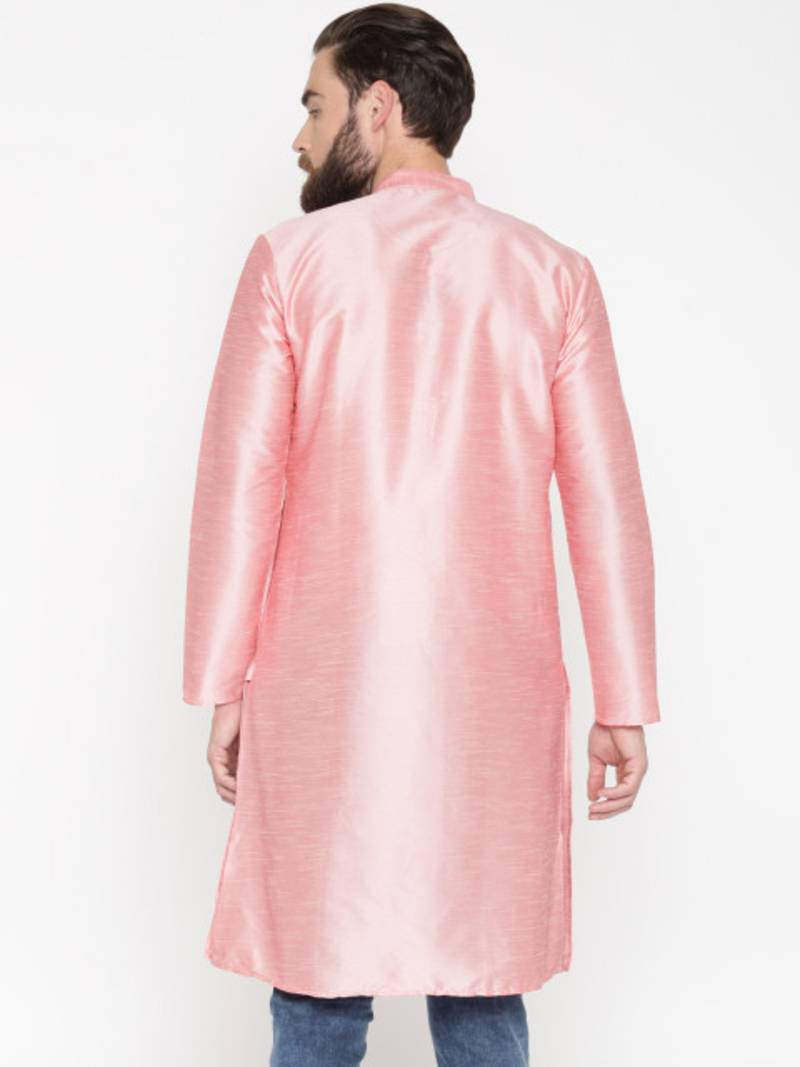 Baby Pink Poly Dupion Men Kurta