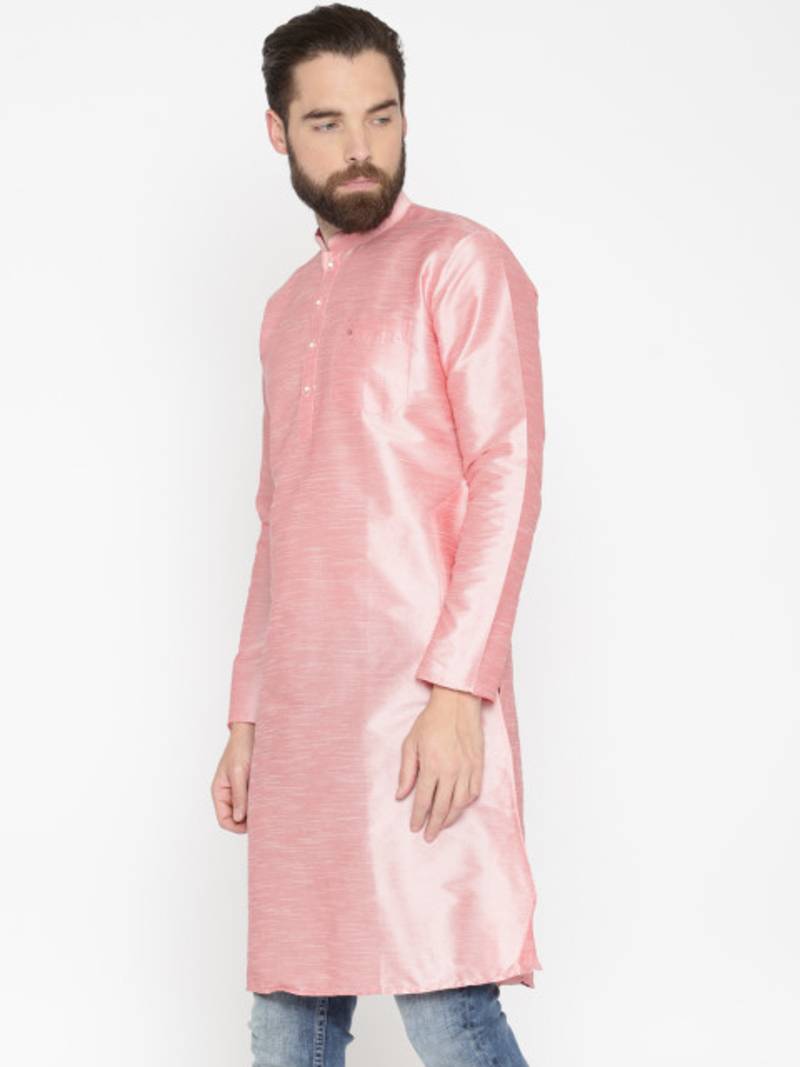 Baby Pink Poly Dupion Men Kurta