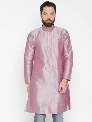 Pink Poly Dupion Men Kurta 1
