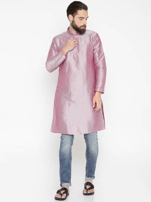 Pink Poly Dupion Men Kurta 2