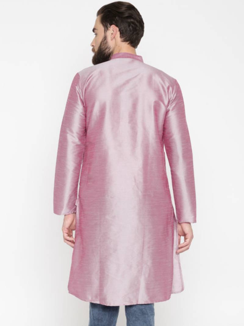 Pink Poly Dupion Men Kurta