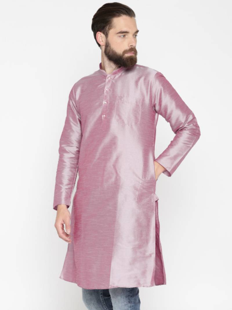Pink Poly Dupion Men Kurta