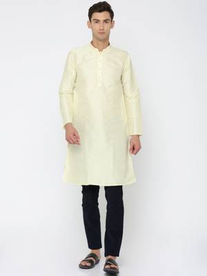 Cream Poly Dupion Men Kurta 1