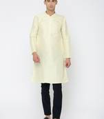 Cream Poly Dupion Men Kurta