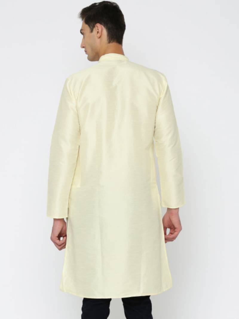 Cream Poly Dupion Men Kurta