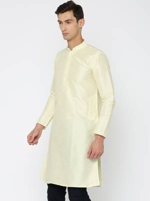 Cream Poly Dupion Men Kurta 3